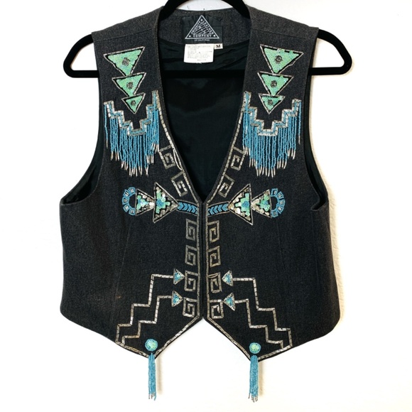 Vintage Boho Vest Turquoise Beading Sequins South Western Artsy Festival Hippie - Picture 1 of 16